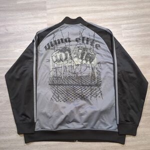 MMA Elite Men's Large Track Jacket Full Zip Black Grey Grunge Knuckles Wire